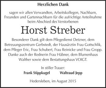 Traueranzeige von Horst Streber von Super Sonntag SGH Mansf. Land