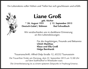Traueranzeige von Liane Groß von Mitteldeutsche Zeitung Naumburg/Nebra