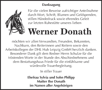 Traueranzeige von Werner Donath von WVG - Wochenspiegel Dessau / Köthen