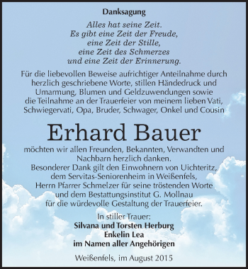 Traueranzeige von Erhard Bauer von Mitteldeutsche Zeitung Weißenfels