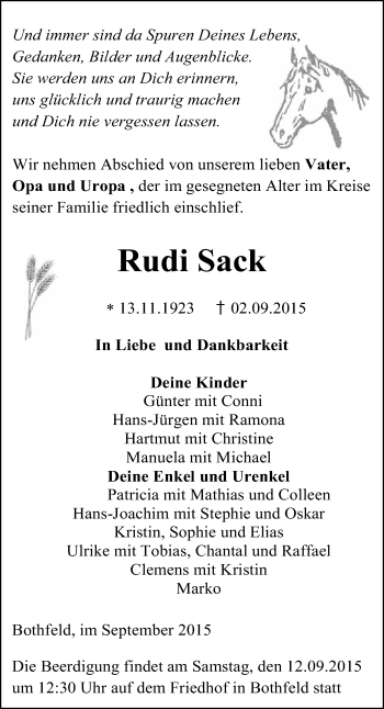 Traueranzeige von Rudi Sack von Mitteldeutsche Zeitung Weißenfels