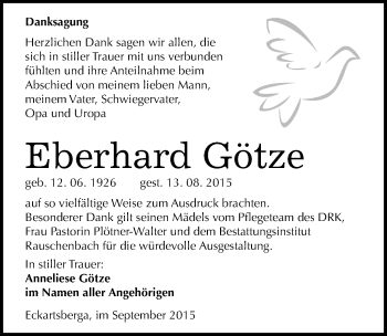Traueranzeige von Eberhard Götze von Mitteldeutsche Zeitung Naumburg/Nebra