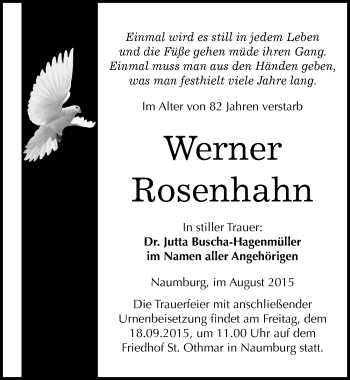 Traueranzeige von Werner Rosenhahn von Mitteldeutsche Zeitung Naumburg/Nebra
