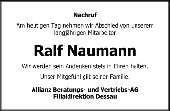 Traueranzeige von Ralf Naumann von Mitteldeutsche Zeitung Wittenberg