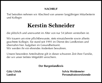 Traueranzeige von Kerstin Schneider von Mitteldeutsche Zeitung