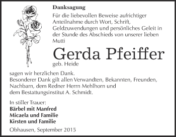Traueranzeige von Gerda Pfeiffer von WVG - Wochenspiegel Merseburg