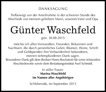 Traueranzeige von Günter Waschfeld von Mitteldeutsche Zeitung Naumburg/Nebra
