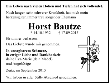 Traueranzeige von Horst Bautze von Mitteldeutsche Zeitung Zeitz