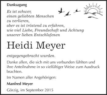 Traueranzeige von Heidi Meyer von WVG - Wochenspiegel Dessau / Köthen