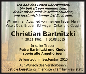 Traueranzeige von Christian Bartnitzki von Mitteldeutsche Zeitung Quedlinburg