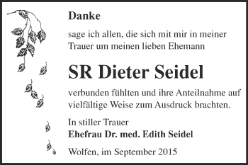 Traueranzeige von Dieter Seidel von WVG - Wochenspiegel Bitterfeld