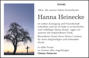Traueranzeige von Hanna Heinecke von WVG - Wochenspiegel Quedlinburg