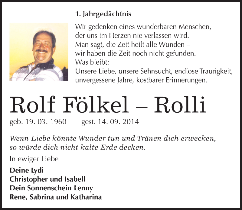  Traueranzeige für Rolf Fölkel vom 14.09.2015 aus Mitteldeutsche Zeitung Naumburg/Nebra