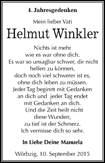 Traueranzeige von Helmut Winkler von Mitteldeutsche Zeitung Köthen