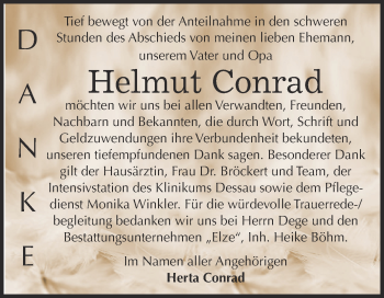 Traueranzeige von Helmut Conrad von WVG - Wochenspiegel Dessau / Köthen