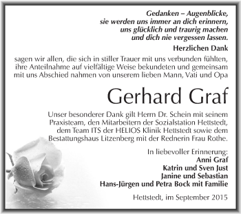 Traueranzeige von Gerhard Graf von Wochenspiegel Mansfelder Land