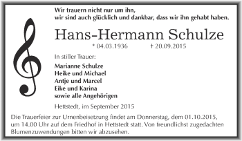 Traueranzeige von Hans Hermann Schulze von Super Sonntag SGH Mansf. Land
