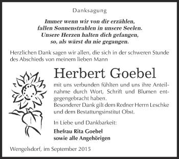 Traueranzeige von Herbert Goebel von Super Sonntag Merseburg