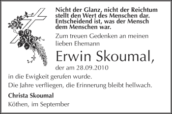 Traueranzeige von Erwin Skoumal von WVG - Wochenspiegel Dessau / Köthen