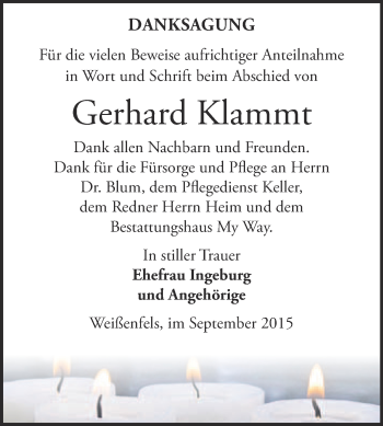 Traueranzeige von Gerhard Klammt von Super Sonntag Merseburg