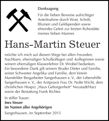 Traueranzeige von Hans-Martin Steuer von Super Sonntag SGH Mansf. Land