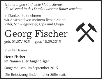 Traueranzeige von Georg Fischer von Super Sonntag SGH Mansf. Land