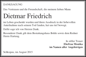 Traueranzeige von Dietmar Friedrich von Super Sonntag Merseburg