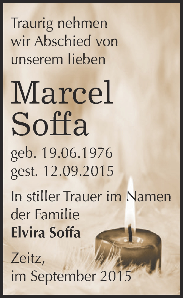  Traueranzeige für Marcel Soffa vom 19.09.2015 aus Super Sonntag Zeitz