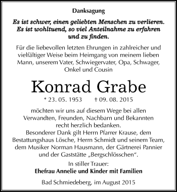 Traueranzeige von Konrad Grabe von Mitteldeutsche Zeitung Wittenberg