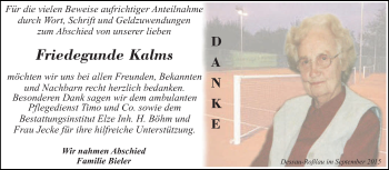 Traueranzeige von Friedegunde Kalms von WVG - Wochenspiegel Dessau / Köthen