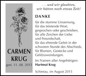 Traueranzeige von Carmen Krug von WVG - Wochenspiegel Bitterfeld