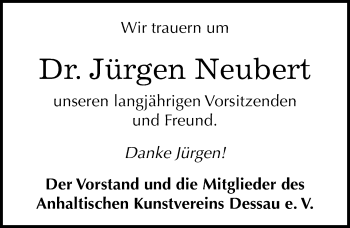 Traueranzeige von Jürgen Neubert von Mitteldeutsche Zeitung Dessau-Roßlau