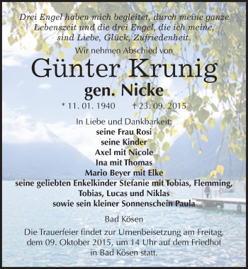 Traueranzeige von Günter Krunig von Mitteldeutsche Zeitung Naumburg/Nebra