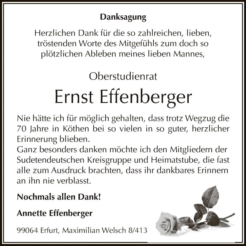  Traueranzeige für Ernst Effenberger vom 19.09.2015 aus WVG - Wochenspiegel Dessau / Köthen