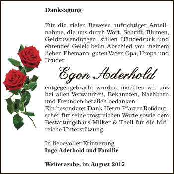 Traueranzeige von Egon Aderhold von Super Sonntag Zeitz