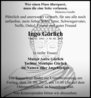 Traueranzeige von Ingo Görlich von Mitteldeutsche Zeitung Naumburg/Nebra