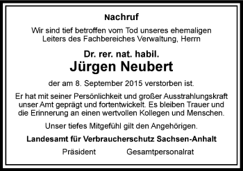 Traueranzeige von Jürgen Neubert von Mitteldeutsche Zeitung