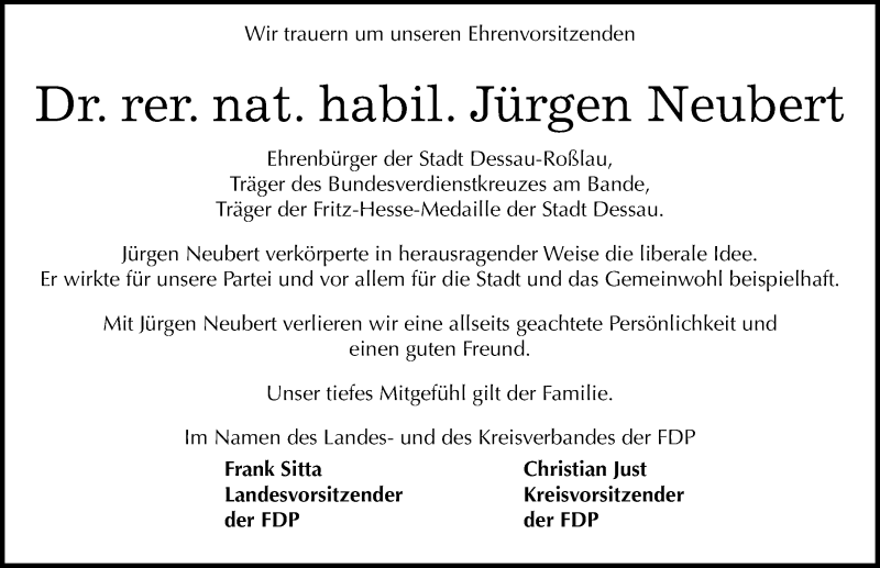  Traueranzeige für Jürgen Neubert vom 15.09.2015 aus Mitteldeutsche Zeitung Dessau-Roßlau
