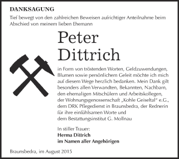 Traueranzeige von Peter Dittrich von WVG - Wochenspiegel Merseburg
