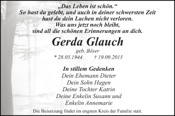 Traueranzeige von Gerda Glauch von WVG - Wochenspiegel Dessau / Köthen