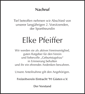 Traueranzeige von Elke Pfeiffer von Super Sonntag Bernburg