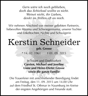 Traueranzeige von Kerstin Schneider von Mitteldeutsche Zeitung