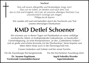 Traueranzeige von Detlef Schoener von Mitteldeutsche Zeitung Naumburg/Nebra