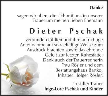 Traueranzeige von Dieter Pschak von WVG - Wochenspiegel Dessau / Köthen