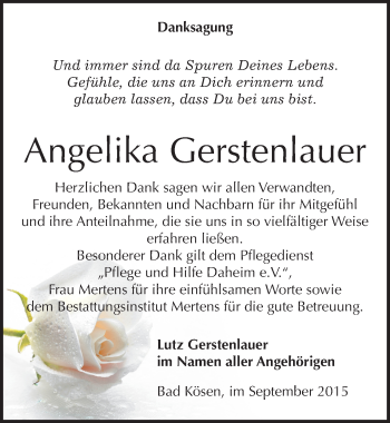 Traueranzeige von Angelika Gerstenlauer von Mitteldeutsche Zeitung Naumburg/Nebra