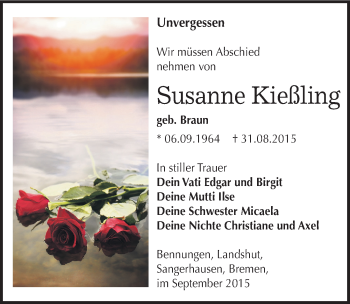 Traueranzeige von Susanne Kießling von Mitteldeutsche Zeitung Sangerhausen