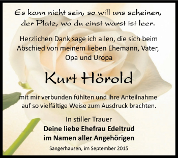 Traueranzeige von Kurt Hörold von Super Sonntag SGH Mansf. Land