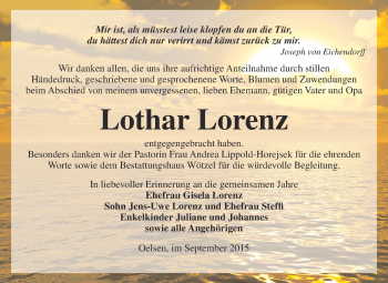 Traueranzeige von Lothar Lorenz von Super Sonntag Zeitz