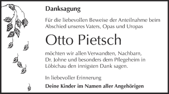 Traueranzeige von Otto Pietsch von Super Sonntag Zeitz