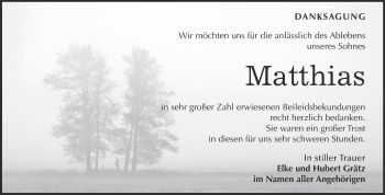 Traueranzeige von Matthias Grätz von WVG - Wochenspiegel Bitterfeld